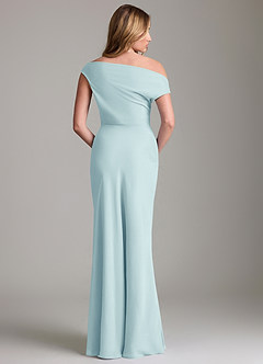 Azazie Emerson Bridesmaid Dresses Sea Glass Sheath Off the Shoulder Chiffon Dress image4