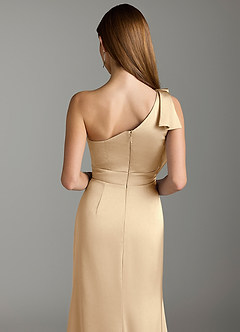 Azazie Rinna Bridesmaid Dresses Champagne Mermaid Ruched Stretch Satin Dress image7