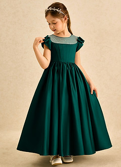 Azazie Toffee Abiti da Ragazza di Fiori Abito Stile Principessa in Raso Opaco Fiocco Pino image4