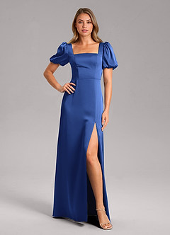 Azazie Fyona Vestidos de damas de honor Vestido de Azul Real de Satén Elástico de Corte en A con Plisado image1