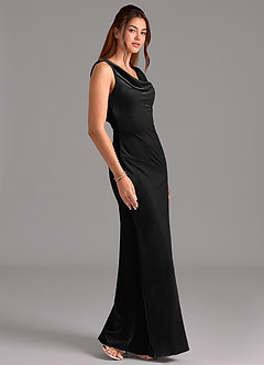 Azazie Rylina Vestidos de damas de honor Vestido de Negro de terciopelo de Corte Sirena con Lazo image5