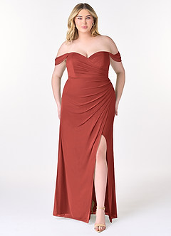 Azazie Tessa At-home Try On Dresses Terracotta Sheath Sweetheart Off-The-Shoulder Mesh Convertible Dress image8