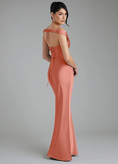 Azazie Stella Bridesmaid Dresses Salmon Pink Sheath Corset Stretch Satin Convertible Dress image2