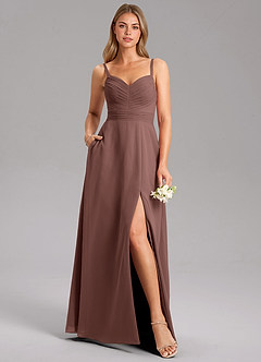 Azazie Terese Bridesmaid Dresses Espresso A-Line Pleated Chiffon Dress image6