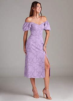 Azazie Evalina Bridesmaid Dresses Lilac Sheath Floral Burnout Dress image3
