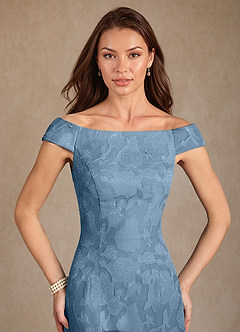 Azazie Moore Mother of the Bride Dresses Steel Blue A-Line Boatneck Floral Burnout Dress image5