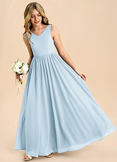 Azazie Hathaway Junior Sky Blue A-Line Bow Chiffon Dress image4