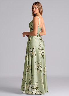 Azazie Shaude Bridesmaid Dresses Floral Vines A-Line Pleated Stretch Satin Dress image2