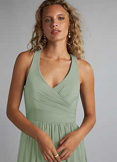 Azazie Kecia Bridesmaid Dresses Dusty Sage A-Line V-Neck Stretch Chiffon Dress image5