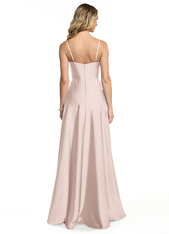 Azazie Kayla Bridesmaid Dresses Blushing Pink Sheath Side Slit Stretch Satin Dress image2