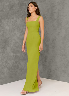 Azazie Flori Bridesmaid Dresses Lemongrass Sheath Square Neckline Chiffon Dress image4