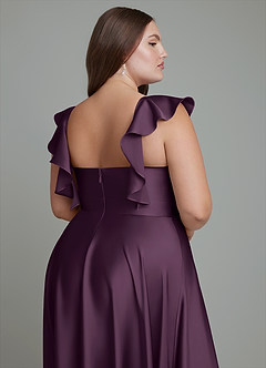 Azazie Leilani Bridesmaid Dresses Plum A-Line Ruched Stretch Satin Dress image16