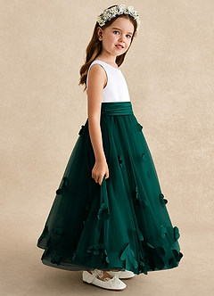 Azazie Vi Robe Demoiselle D'honneur Fillette Robe Trapèze en Tulle Sans manches Vert Pin image7