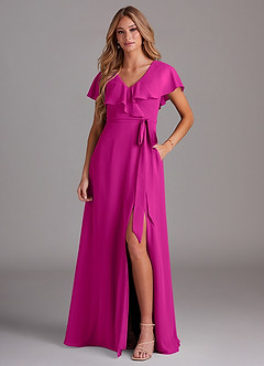 Azazie Lainey Bridesmaid Dresses Fuchsia A-Line with Pockets Chiffon Dress image1