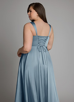 Azazie Azaria Bridesmaid Dresses Dusty Blue A-Line Corset Stretch Satin Dress image13