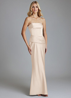 Azazie Lenya Bridesmaid Dresses White Alabaster Sheath Pleated Stretch Satin Dress image5