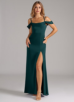 Azazie Callan Bridesmaid Dresses Pine A-Line Pleated Stretch Satin Convertible Dress image3
