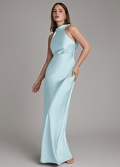 Azazie Dimitra Robes de demoiselle d'honneur Robe Fourreau en Satin extensible Plissé Bleu Nuage image4