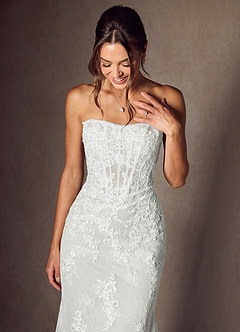 Azazie Caitlin Wedding Dresses Diamond White Mermaid Strapless Lace Dress image10
