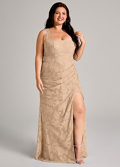 Azazie Mero Robes de demoiselle d'honneur Robe Fourreau en Blumen-Burnout Plissée Champagne image10