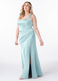 Azazie Mero Bridesmaid Dresses Cloud Blue Mermaid Pleated Stretch Satin Dress image7