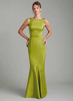 Azazie Tamera Bridesmaid Dresses Lemongrass Mermaid Pleated Stretch Satin Dress image3