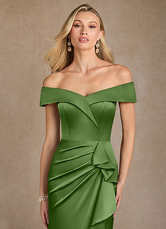 Azazie Laredo Moeder van de bruid jurken Zeemeermin Jurk van Stretch Satijn Off the Shoulder Basilicum image6