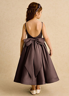 Azazie Babs Blumenmädchenkleider Ballkleid Plissee Matte Satin Kleid Ganache image6