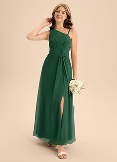 Azazie Brooke Junior Dark Green A-Line Side Slit Chiffon Dress image3