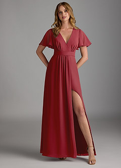 Azazie Zaniah Brautjungfernkleider A-Linie Chiffon Kleid Granatapfelrot image1
