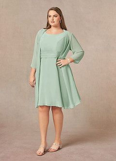 Azazie Shirley Mother of the Bride Dresses A-Line Scoop Pleated Chiffon Knee-Length Dress image8