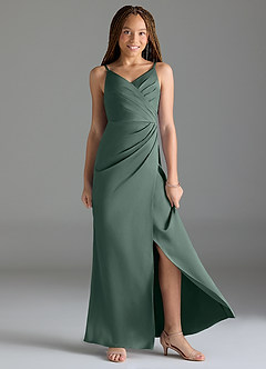 Azazie Maci Junior Sea Moss Mermaid Pleated Stretch Satin Dress image1