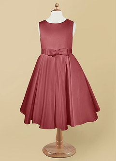 Azazie Coco Robe Demoiselle D'honneur Fillette Robe Trapèze en Mat Satiné Arc Antique Rose image5