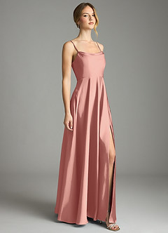 Azazie Elle Bridesmaid Dresses Rosette A-Line Pleated Stretch Satin Dress image4