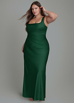 Azazie Agustina Vestidos de damas de honor Vestido Verde Oscuro de Satén Elástico de Corte Sirena con Corsé image10