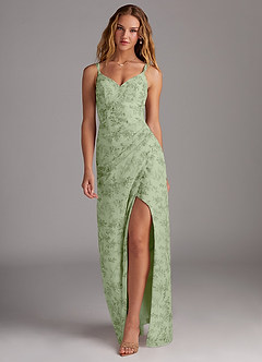 Azazie Leo Jurken voor bruidsmeisjes Jurk van Chiffon met Zeemeermin V-hals geplooid Groene Varen Bloemen image3