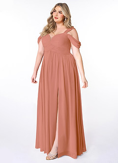 Azazie Lianne Brautjungfernkleider A-Linie Schulterfrei Chiffon Kleid Mai Tai image18