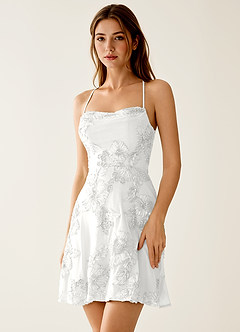 Lysandra Wit Stretch mini-jurk met 3D-bloemen en korset image4