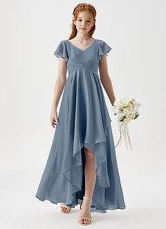 Azazie Caria Junior Robe Trapèze en Mousseline de soie Plissée Violet Crépusculaire image3