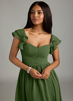 Azazie Anaya Bridesmaid Dresses Olive A-Line Pleated Chiffon Dress image6