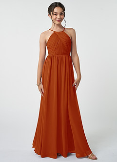 Azazie Leighton Junior Paprika A-Line Pleated Chiffon Dress image2