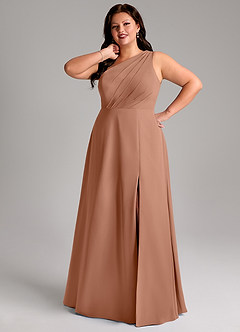 Azazie Phaedra Vestidos de damas de honor Vestido de Bronceador de Gasa de Corte en A con Hombro unilateral image13