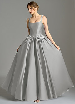 Azazie Verina Vestidos de damas de honor Vestido de Plata de Satén Elástico de Corte en A con Plisado image4