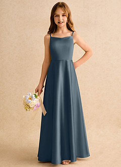 Azazie Joella Girls Formal Flower Girl Dresses Twilight A-Line Pleated Stretch Satin Dress image3
