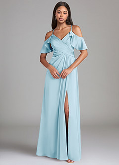 Azazie Dakota Vestidos de damas de honor Vestido de Azul Cielo de Satén Elástico de Corte en A con Vestidos sin tirantes image3