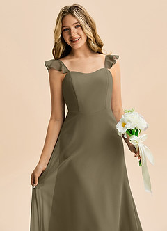 Azazie Mavie Junior Linia A Marszczony Szyfon Długość podłogi Młodsza druhna Sukienka image5