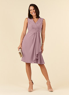 Azazie Theron Mother of the Bride Dresses Dusty Rose A-Line V-Neck Pleated Chiffon Dress image1