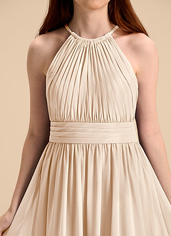 Azazie Malone Junior A-Linie Plissee Chiffon Kleid Alabaster Weiß image8