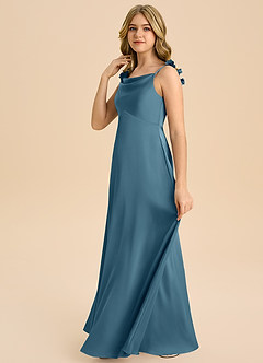 Azazie Gumdrop Junior Bermuda Empire Pleated Stretch Satin Dress image5