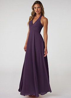 Azazie Tessie Bridesmaid Dresses Plum A-Line V-Neck Pleated Chiffon Dress image3